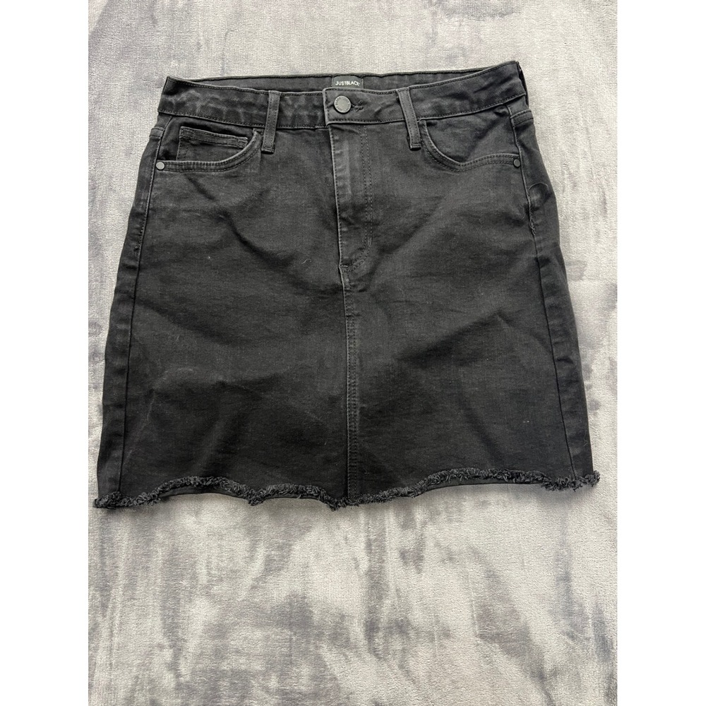 Just Black Denim‎ Mini Skirt Womens Size M Black Raw Hem High Rise Stretch USA
